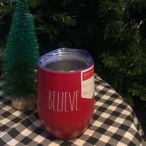 Rae Dunn Red Believe Wine Glass